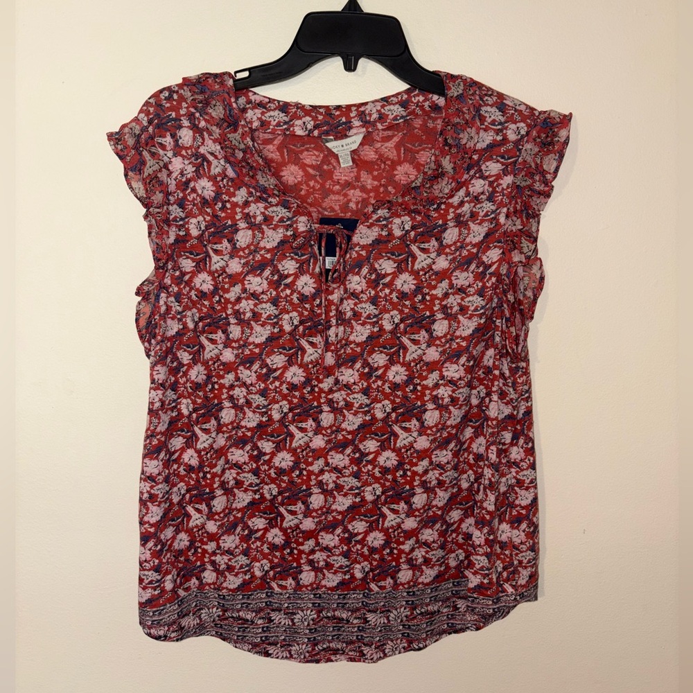 Lucky Brand Ruffle Short Sleeve Blouse Top Women’s Size XL NWT